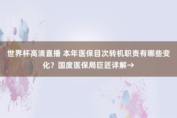 世界杯高清直播 本年医保目次转机职责有哪些变化?国度医保局巨匠详解→