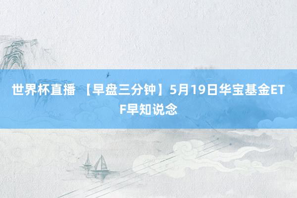世界杯直播 【早盘三分钟】5月19日华宝基金ETF早知说念