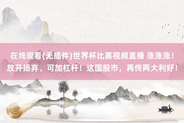 在线观看(无插件)世界杯比赛视频直播 涨涨涨!放开扬弃、可加杠杆!这国股市,再传两大利好!