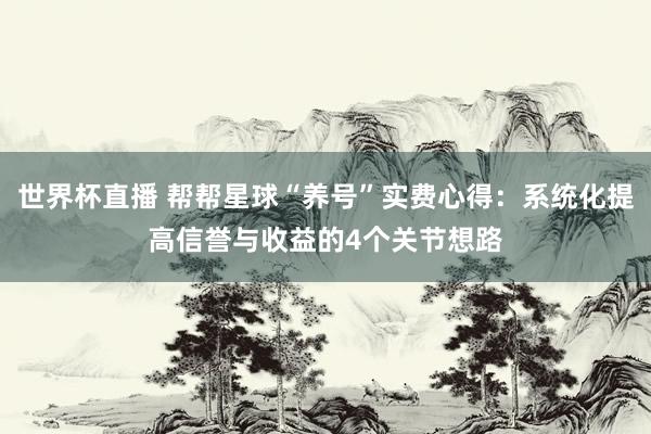 世界杯直播 帮帮星球“养号”实费心得：系统化提高信誉与收益的4个关节想路