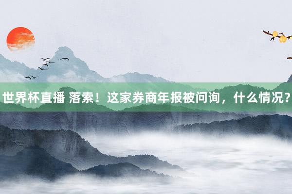 世界杯直播 落索!这家券商年报被问询,什么情况?