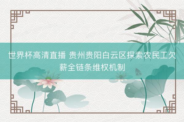 世界杯高清直播 贵州贵阳白云区探索农民工欠薪全链条维权机制