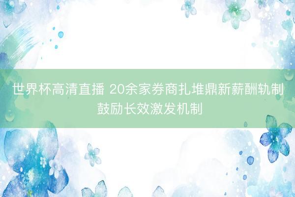 世界杯高清直播 20余家券商扎堆鼎新薪酬轨制 鼓励长效激发机制